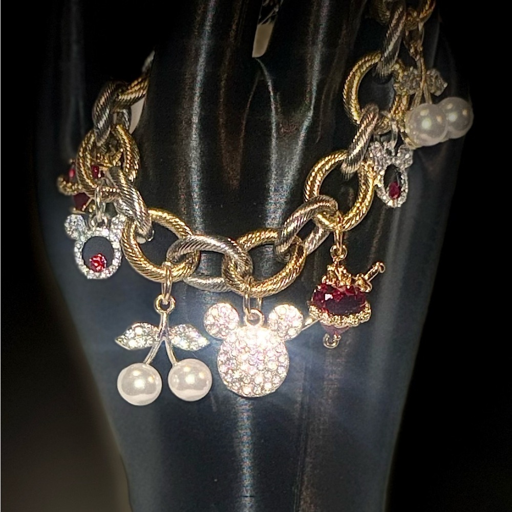 Gold and Silver Charm Bracelet with Red Accents - Picture 1 of 7
